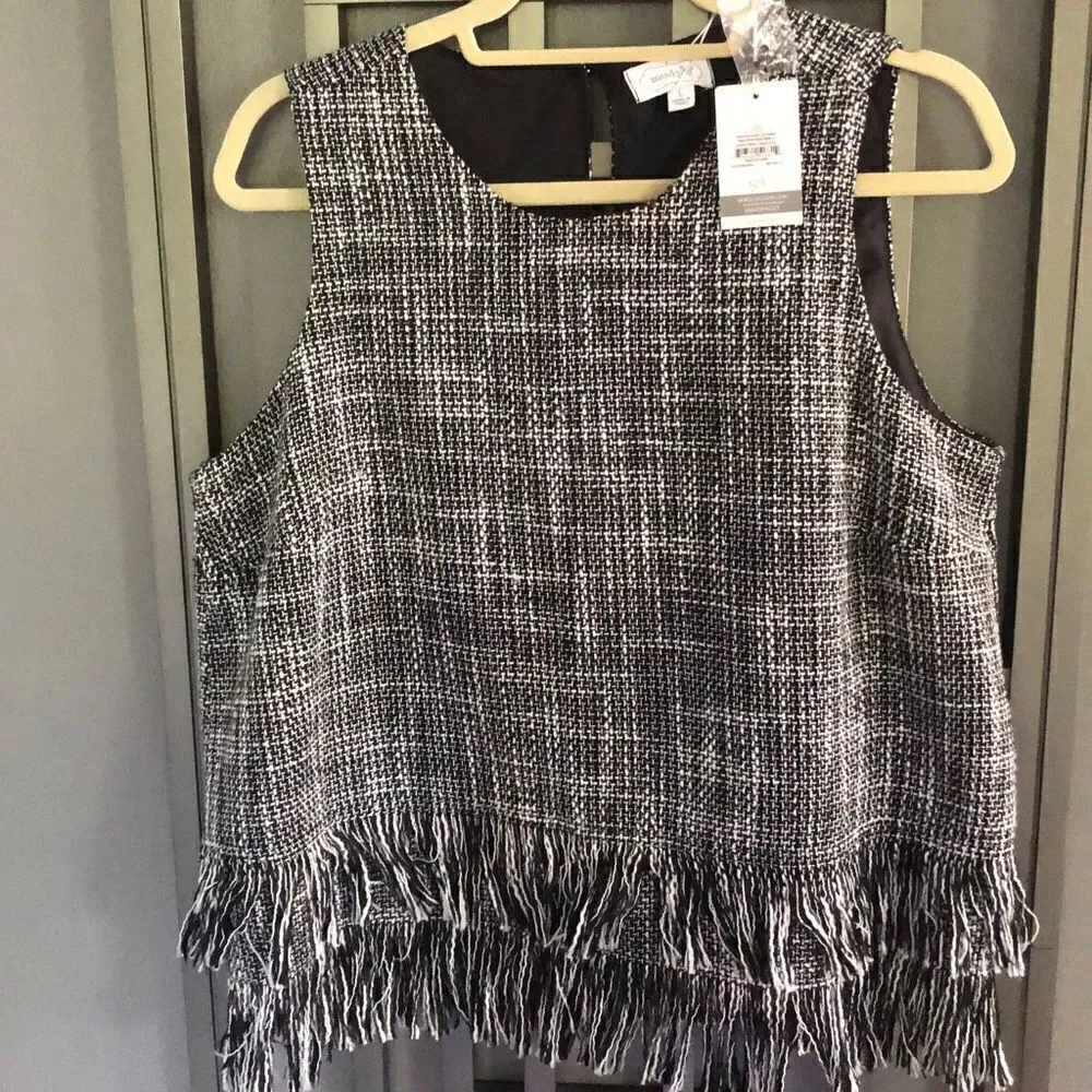 NWT Mud Pie Tweed sleeveless top with fringe size L￼ - Picture 2 of 5